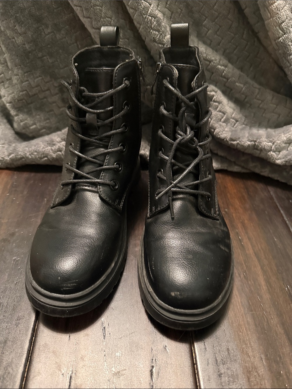Kids Black Lace-Up Ankle Boots - Classic Everyday Style
